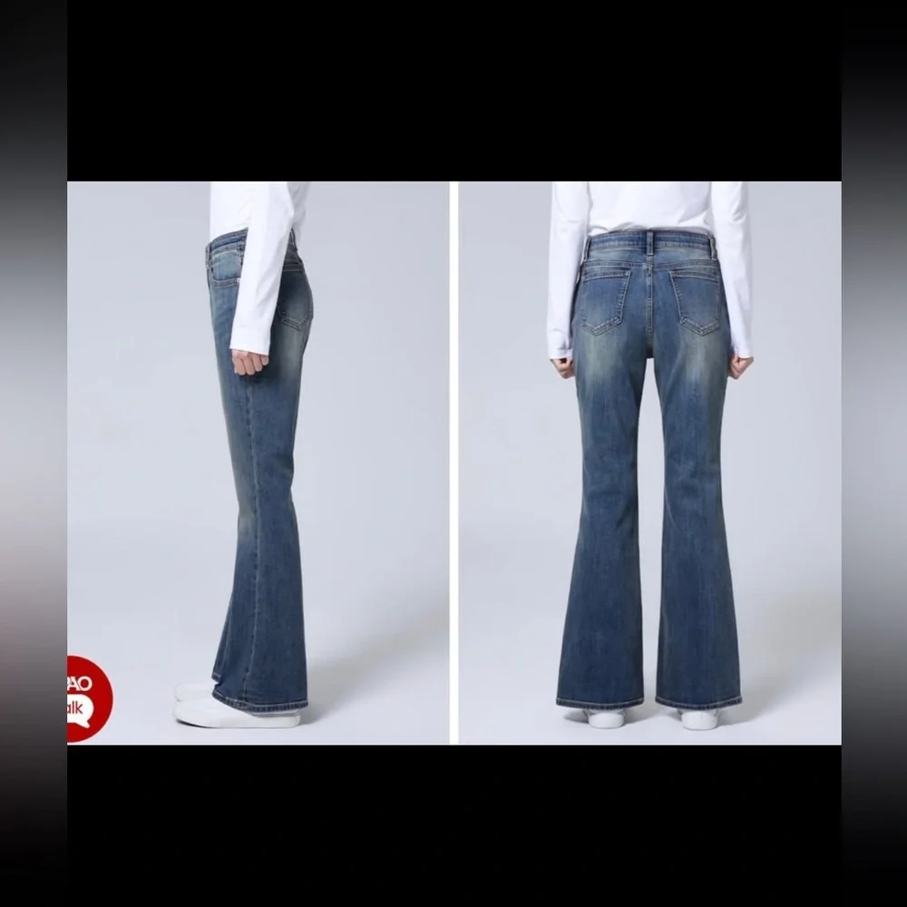 SPAO Y2K Bootleg Faded Blue Wide Leg Flare Jeans Korean Fashion - Picture 6 of 13